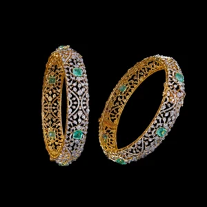 Symmetrical Openwork Emerald Diamond Bangles