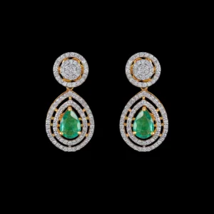 Pear Emerald Halo Diamond Drop Earrings