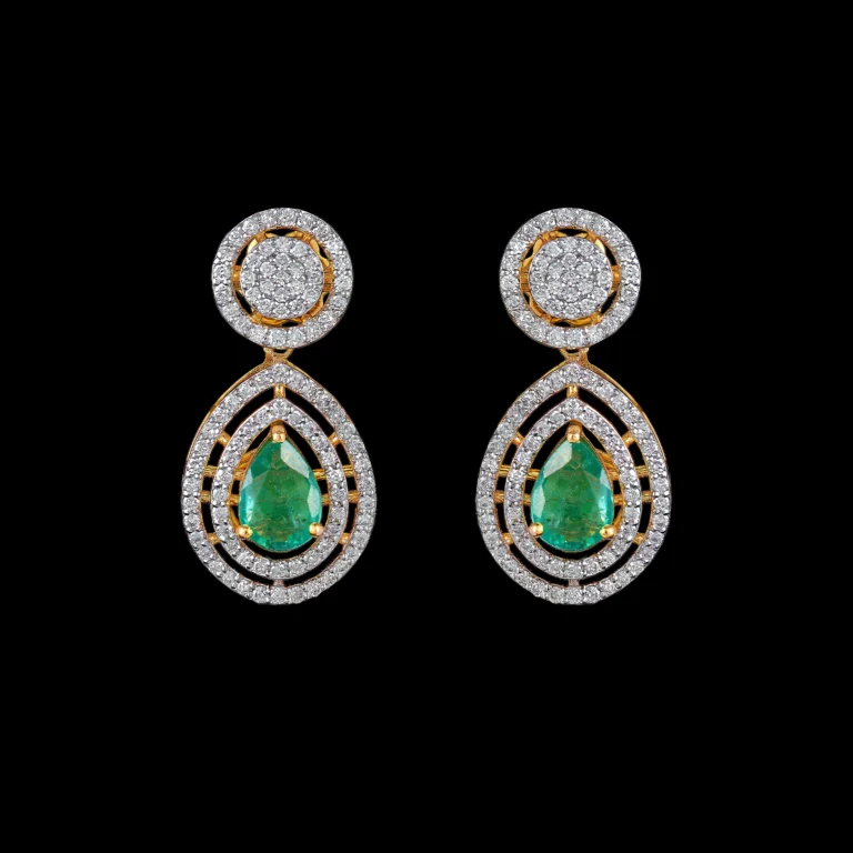 Pear Emerald Halo Diamond Drop Earrings