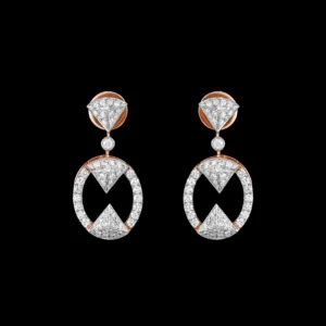 Open Oval Geometric Diamond Dangle Earrings
