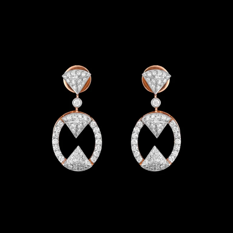 Open Oval Geometric Diamond Dangle Earrings