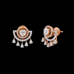Circular Arc Diamond Stud Earrings with Drops