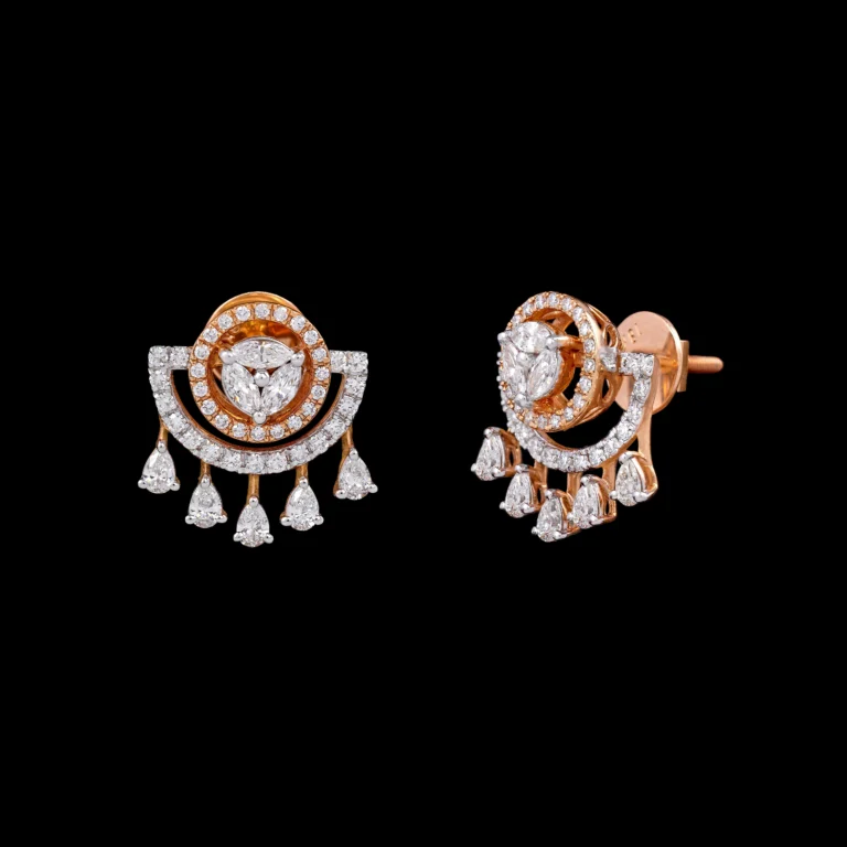 Circular Arc Diamond Stud Earrings with Drops