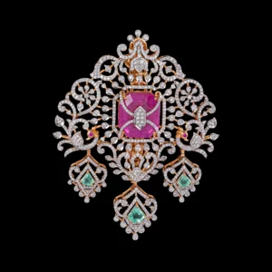 Ruby Emerald Ornate Diamond Statement Pendant