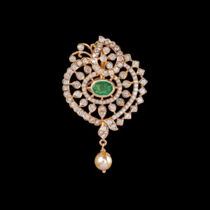 Oval Emerald Floral Diamond Pendant with Pearl Drop