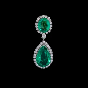 Two-Stone Emerald Halo Diamond Pendant