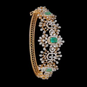 Rectangular Emerald Ornate Diamond Bracelet