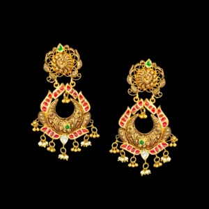 Ruby Chandbali Gold Earrings with Gold Dangles