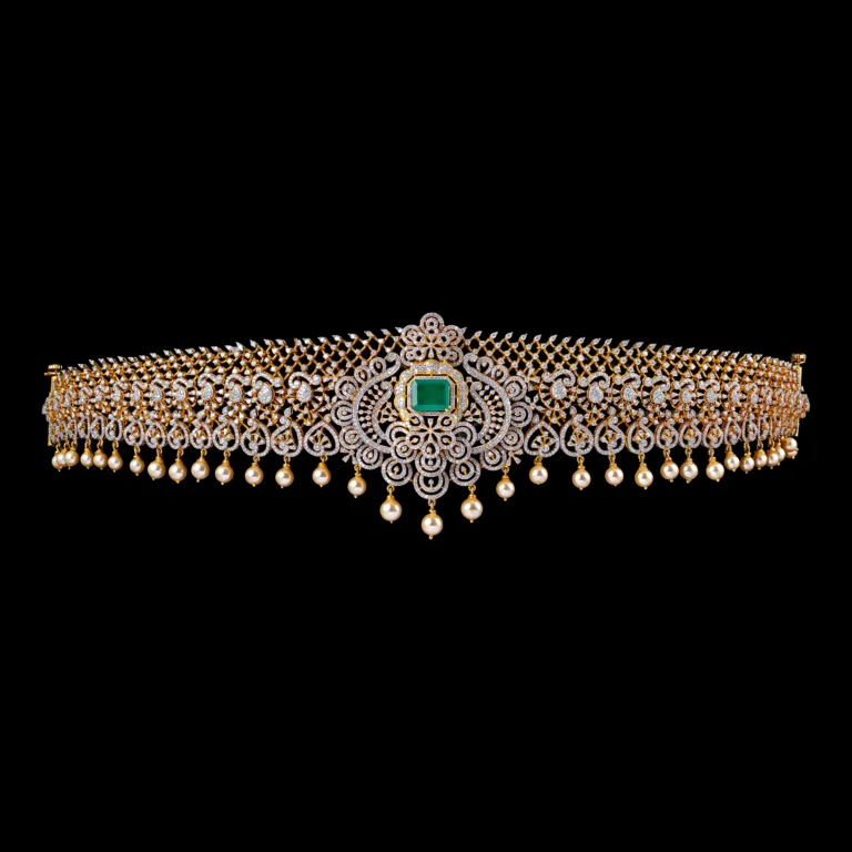 Emerald Centre Diamond Vaddanam with Pearl Fringe