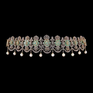 Emerald Floral Medallion Diamond Vaddanam