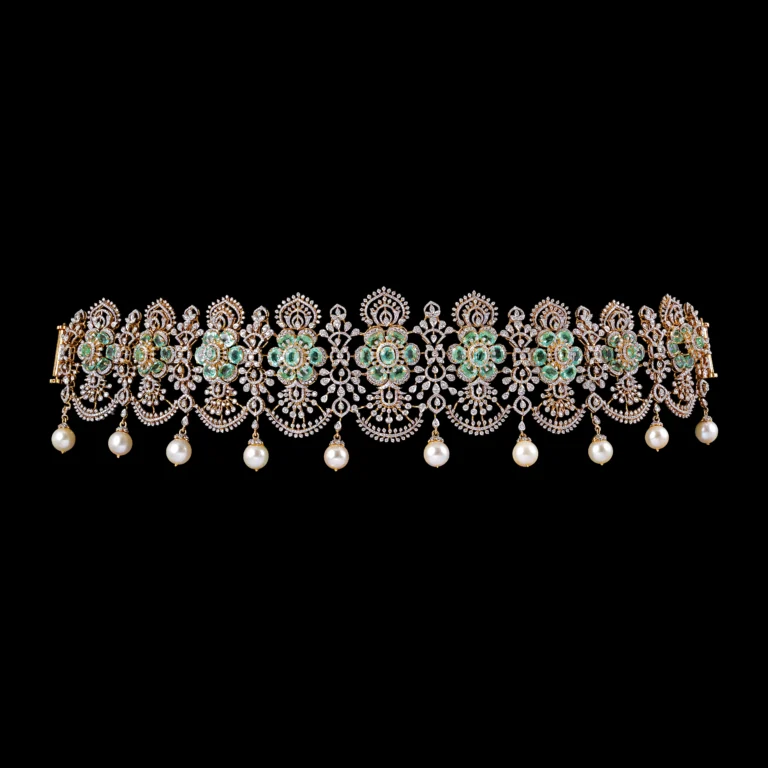 Emerald Floral Medallion Diamond Vaddanam