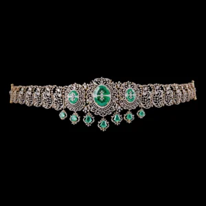 Emerald Medallion Diamond Vaddanam with Drop Accents