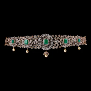 Rectangular Emerald Floral Diamond Vaddanam