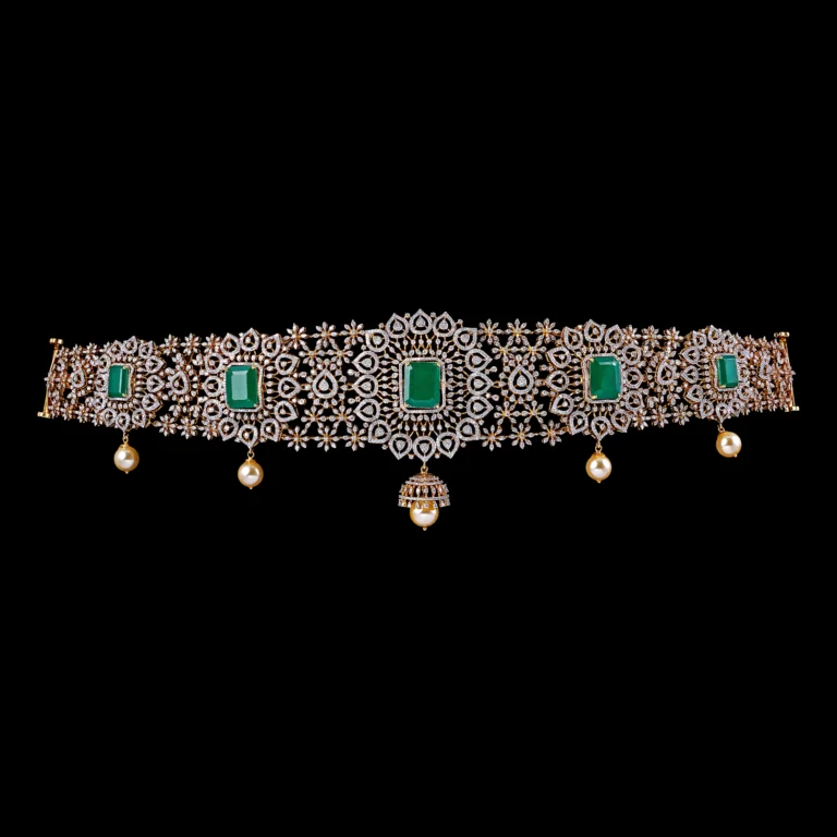 Rectangular Emerald Floral Diamond Vaddanam
