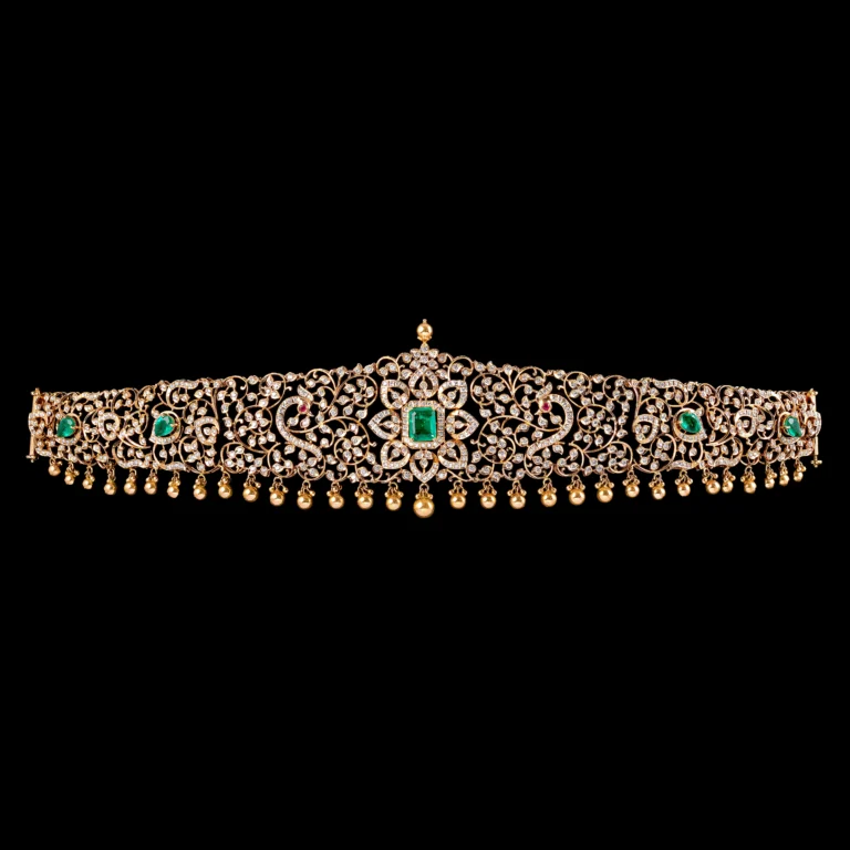Emerald Filigree Gold & Diamond Vaddanam