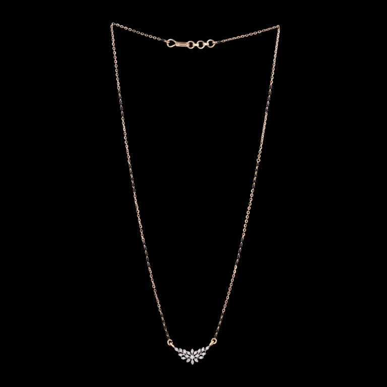 Fan Leaf Diamond Black Beads Mangalsutra