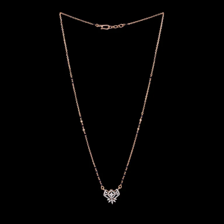Lotus Floral Diamond Black Beads Mangalsutra