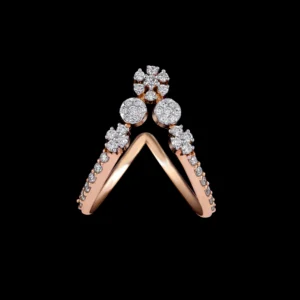 Open V-Shaped Diamond Cluster Ring