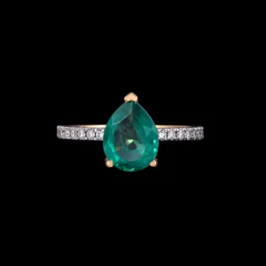 Pear Emerald Solitaire Diamond Ring