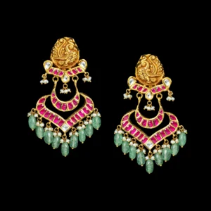 Layered Ruby Emerald Gold Chandbali Earrings