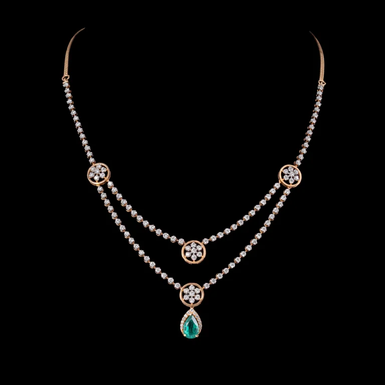 Three-Strand Emerald Floral Diamond Necklace