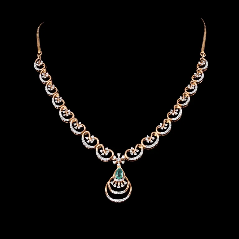 Crescent Emerald Drop Diamond Necklace
