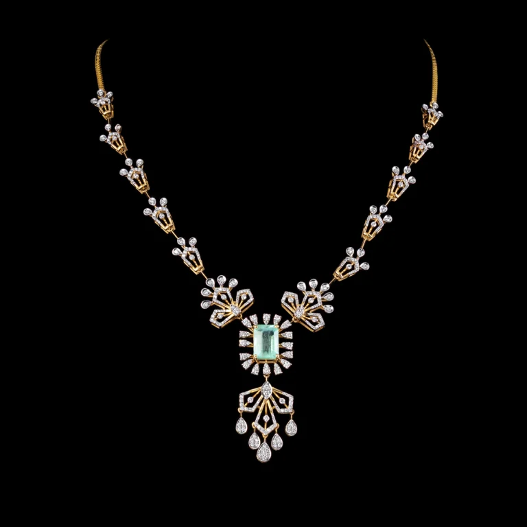 Art Deco Emerald Diamond Necklace with Pearl Drops