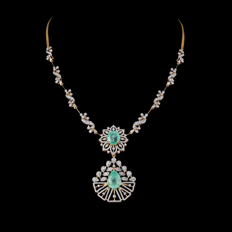Floral Emerald Pendant Diamond Necklace