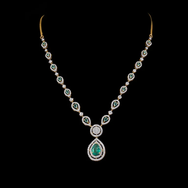 Emerald Station Diamond Necklace with Pear Pendant
