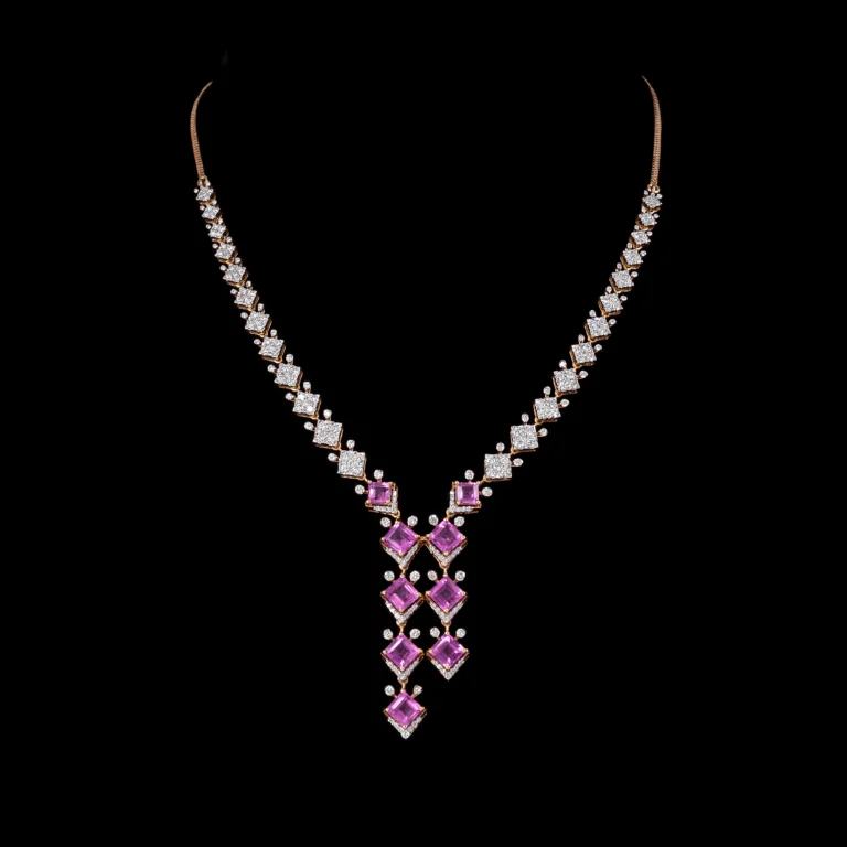 Geometric Gemstone Accent Diamond Necklace