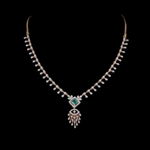 Leaf Motif Emerald Accent Diamond Necklace