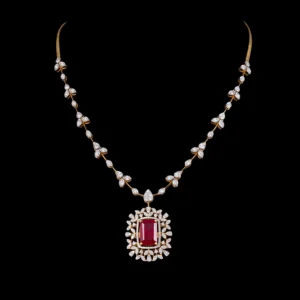 Rectangular Ruby Floral Diamond Necklace