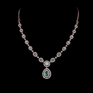 Oval Emerald Station Diamond Necklace