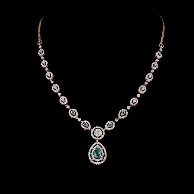 Oval Emerald Station Diamond Necklace