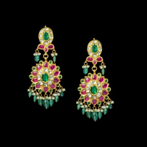 Emerald Ruby Diamond Long Bridal Gold Earrings
