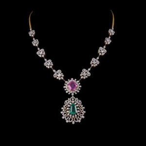 Ruby & Emerald Floral Diamond Necklace