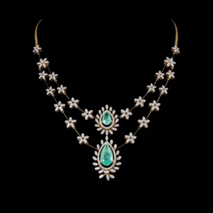 Double-Layer Emerald Floral Diamond Necklace