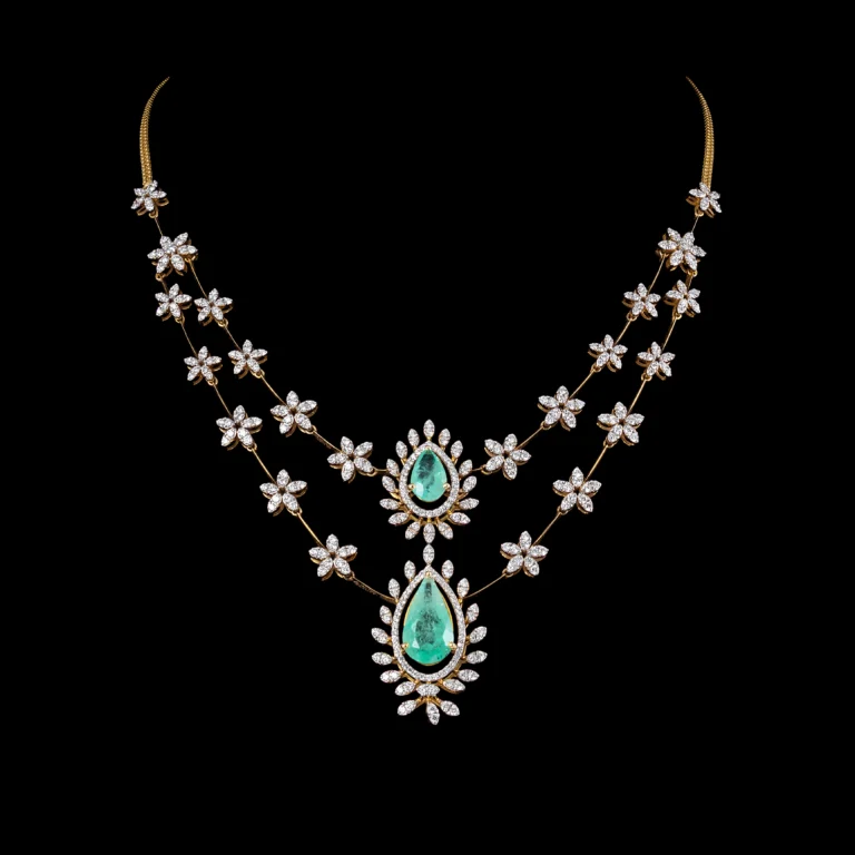 Double-Layer Emerald Floral Diamond Necklace