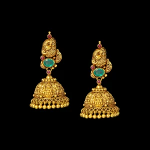 Antique Gold Jhumka with Emerald Medallion