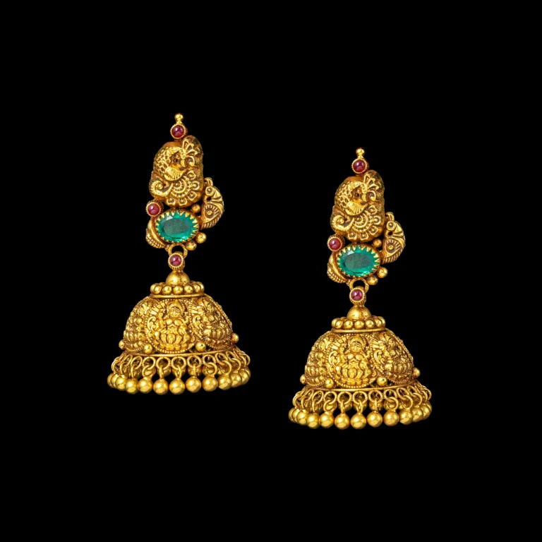 Antique Gold Jhumka with Emerald Medallion