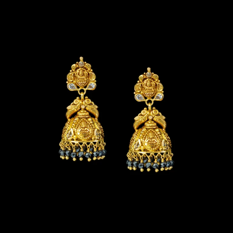 Multigem Antique Temple Gold Jhumka Earrings