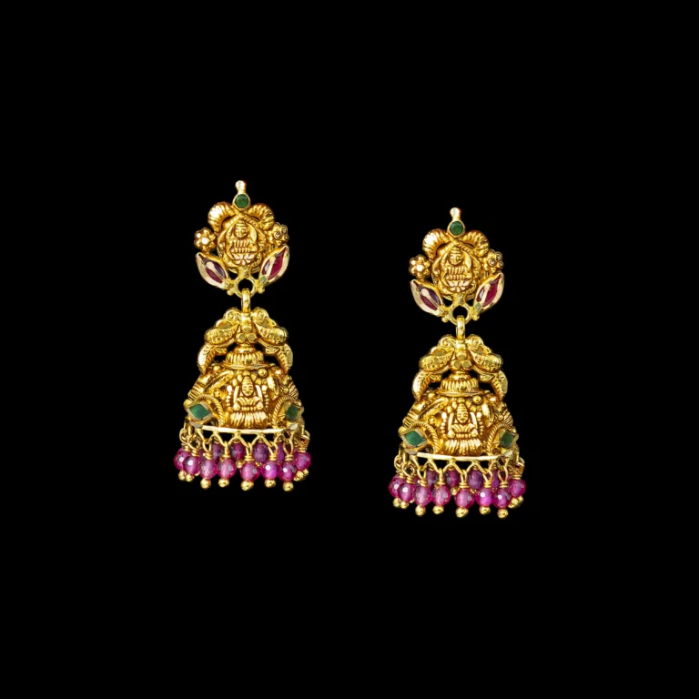 Ruby Pearl Fringe Antique Gold Jhumka