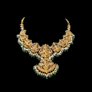 Grand Temple Gold Necklace with Emerald Bead Drops