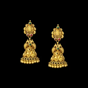 Multigem Floral Antique Gold Jhumka Earrings