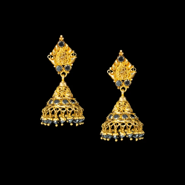 Openwork Gold Jhumka with Sapphire Accents