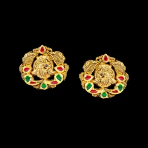 Ruby Emerald Temple Gold Stud Earrings