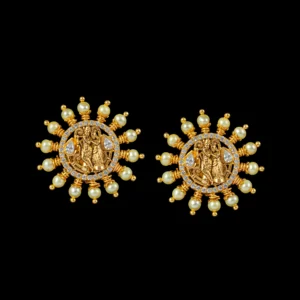 Radha Krishna Sunburst Pearl Gold Stud Earrings