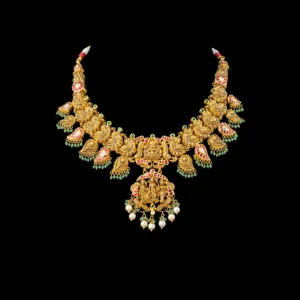 Antique Gold Necklace with Ruby Emerald Motifs
