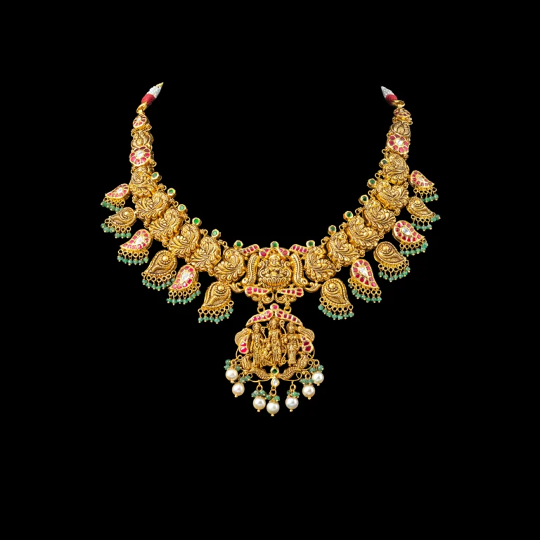 Antique Gold Necklace with Ruby Emerald Motifs