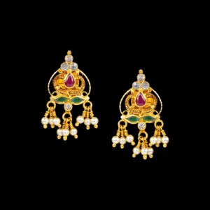 Ruby Diamond Temple Gold Drop Stud Earrings